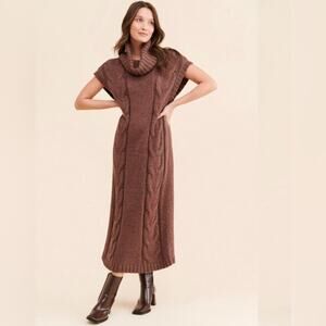 Free People On A Cloud Chocolate Brown Cable Knit Midi Maxi Sweater Dress